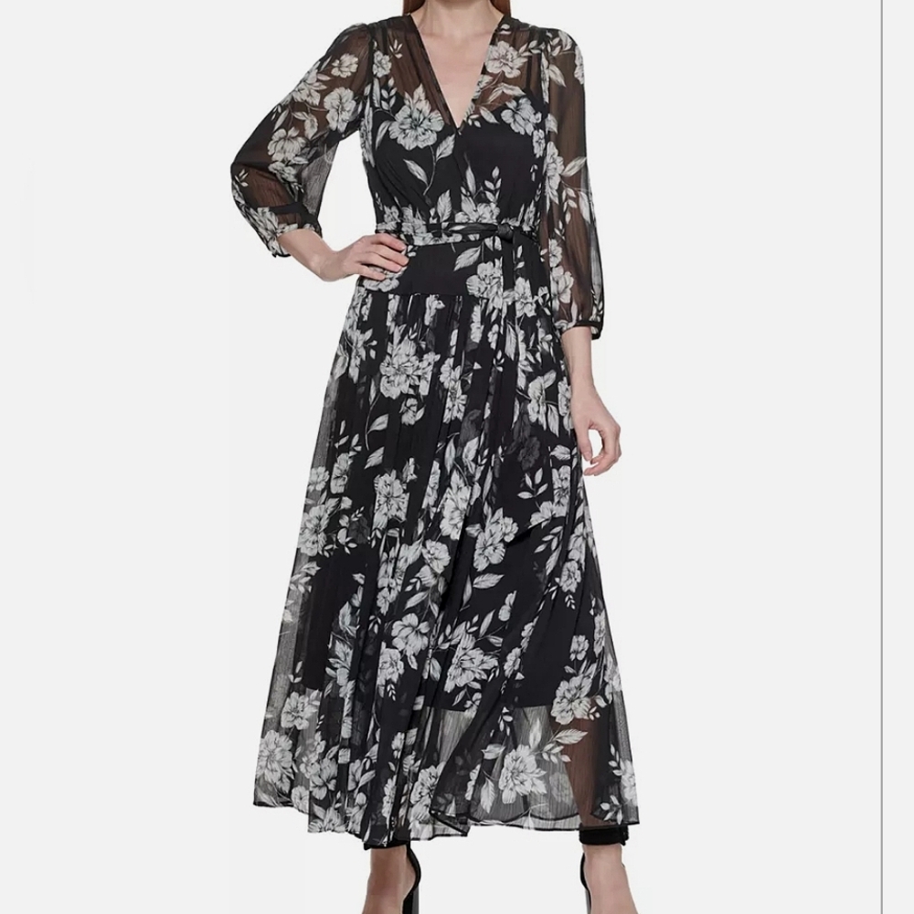 Calvin Klein Black Maxi Dress with White Floral Print